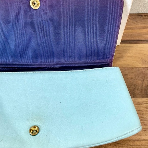 Vtg Clutchette Sleek Structured  Clutch Minimalist Robins Egg Blue Modern Preppy - Picture 4 of 15